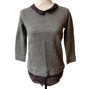 LOFT Gray Sweatshirt Sweater Peter Pan Collar Layered Hem Work Top XS